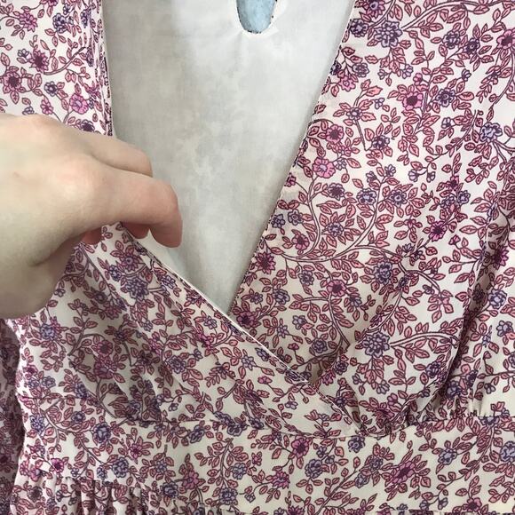 Japna Dress Small Pink Cream Paisley Wrap Flowy Puff Tie Belt Cottage Boho - Picture 3 of 15